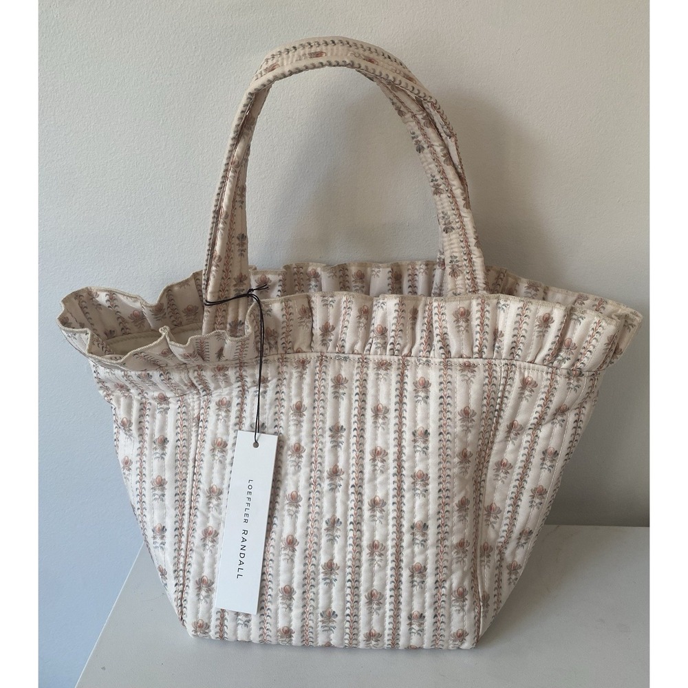 Loeffler Randall Claire Cream Floral Quilted Nylon Tote Bag Ruffle Cottage Chic